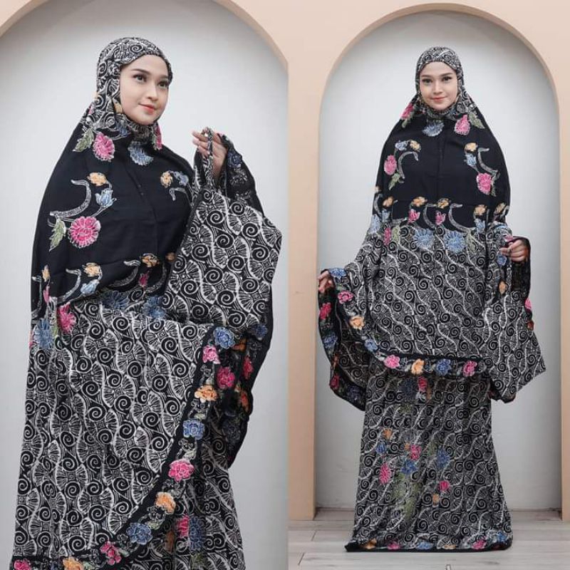 BATIK HAFIZH - MUKENA BATIK CAP PEKALONGAN ENCIM BAHAN RAYON/SOGAN HITAM