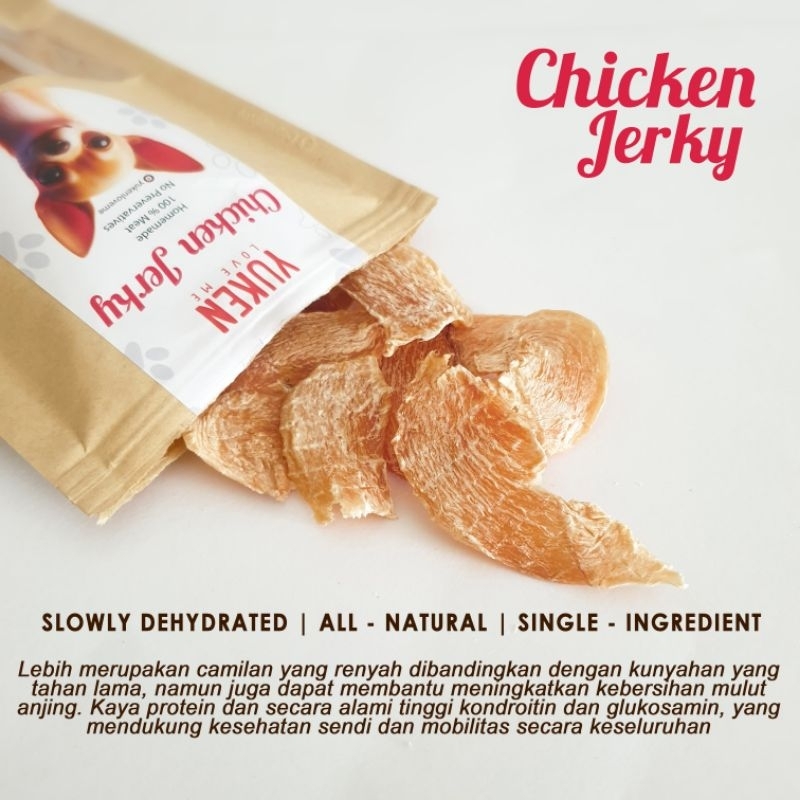 Yuken Chicken Jerky 50Gr Cemilan snack Anjing Kucing Homemade Dehydrated Treats