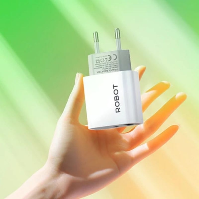 (1Box 10Pcs) Batok Adaptor Robot RT-K8 Plus Charger Adaptor 2.4A Dual Output USB-A + USB-C