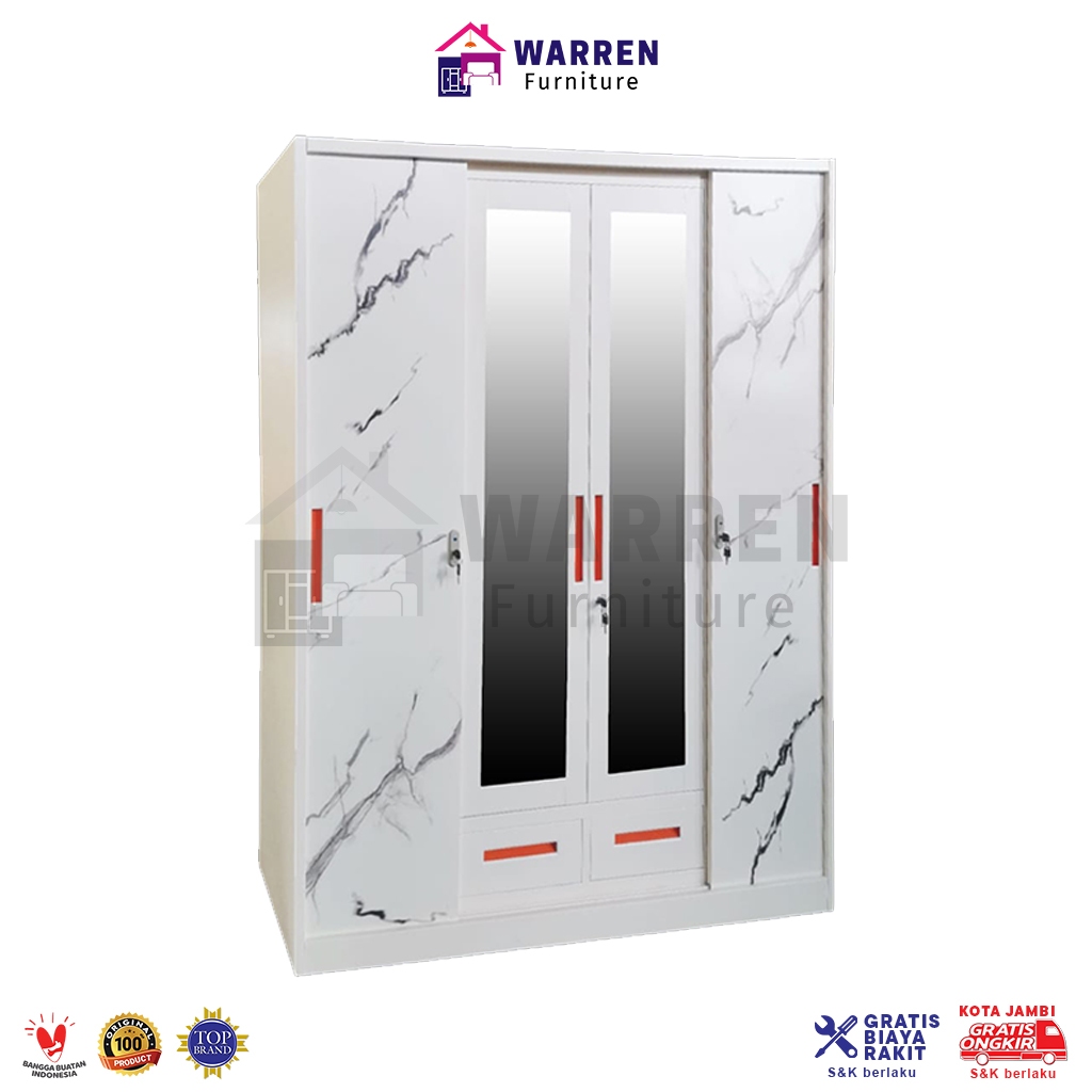 Lemari Pakaian Besi / Lemari Baju Besi 4 Pintu Sliding Pintu Geser + 2Laci