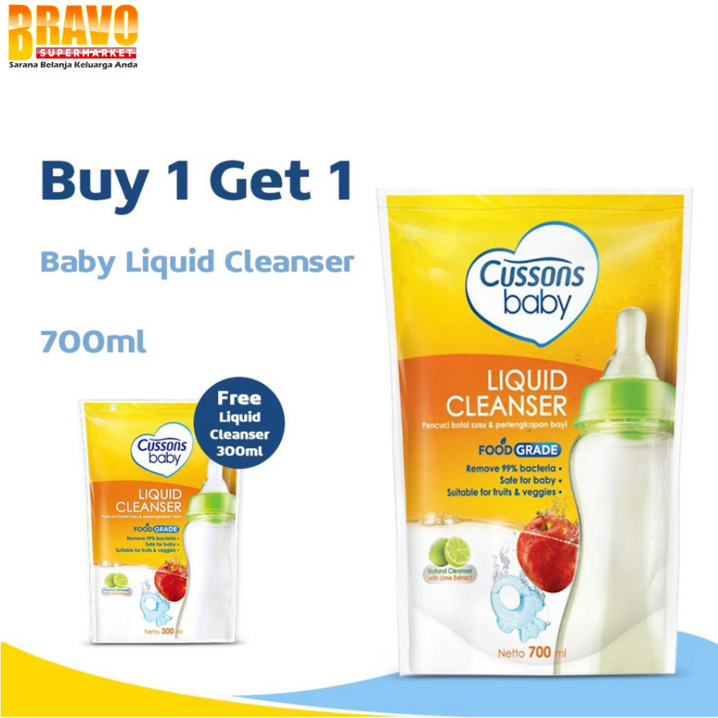 Bravo Bojonegoro - [ BUY 1 GET 1 ]- Cussons Baby Liquid Cleanser - Pembersih Botol Bayi 700ML FREE 3