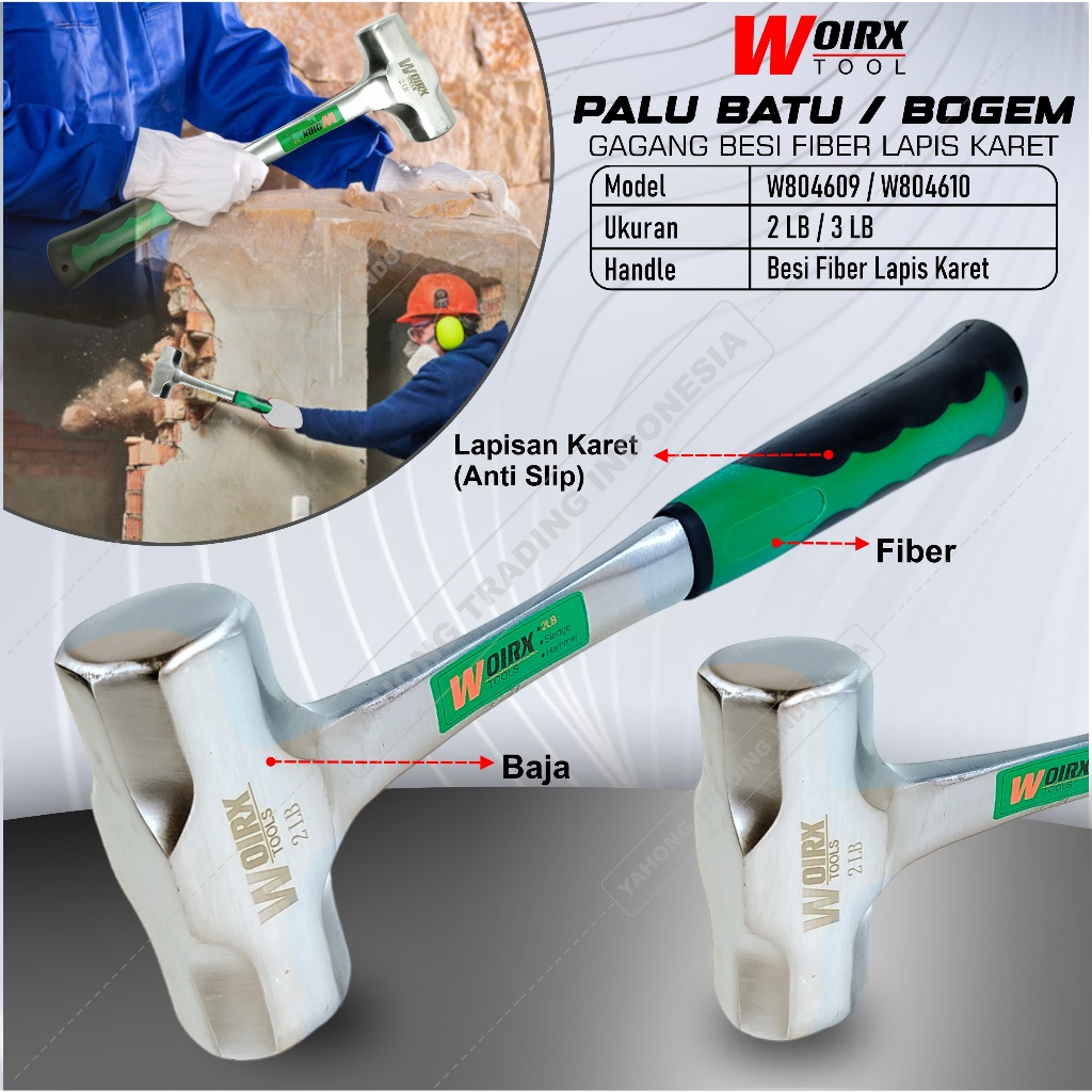 Palu Batu Palu Besi Bogem 2LB 1kg 3LB 1.5kg Gagang Besi Fiber Lapis Karet WOIRX TOOL