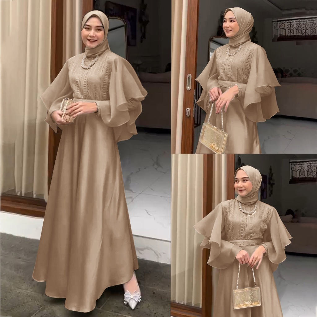 Dress Pesta Wanita Muslim Elegant Satin Velvet