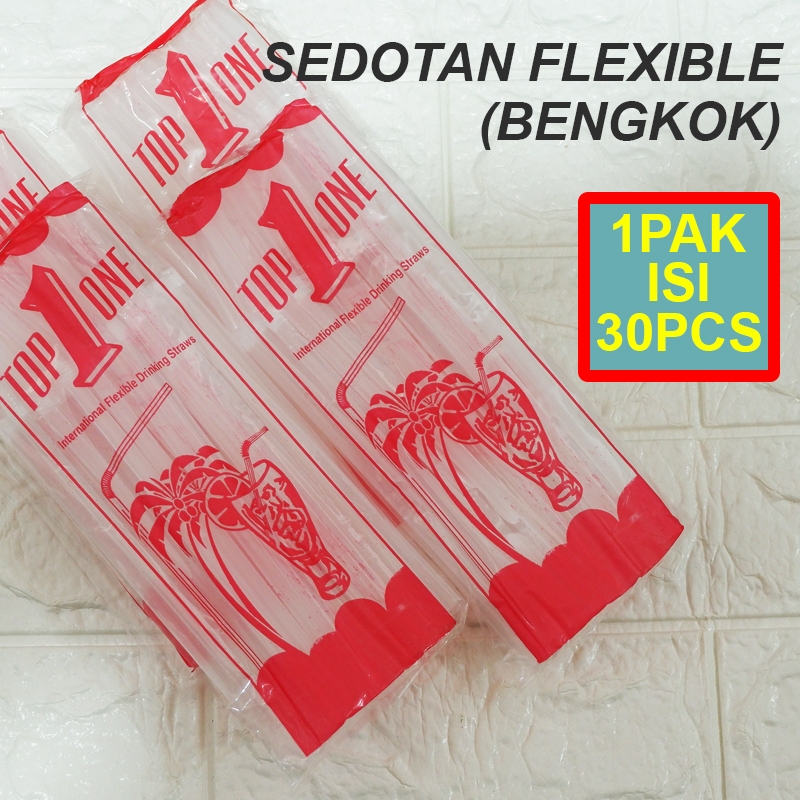 Sedotan Plastik Flexibel Bengkok Bening Transparan Panjang 23cm