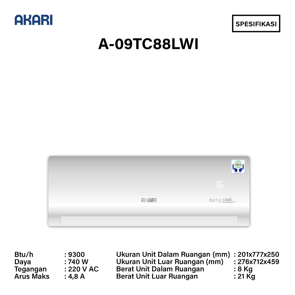 AC Akari 1PK A-09TC88LWI (UNIT SAJA) | AC AKARI 1 PK A-09TC88LWI LOW WATT - GOLD FIN - R32 - 660 WAT