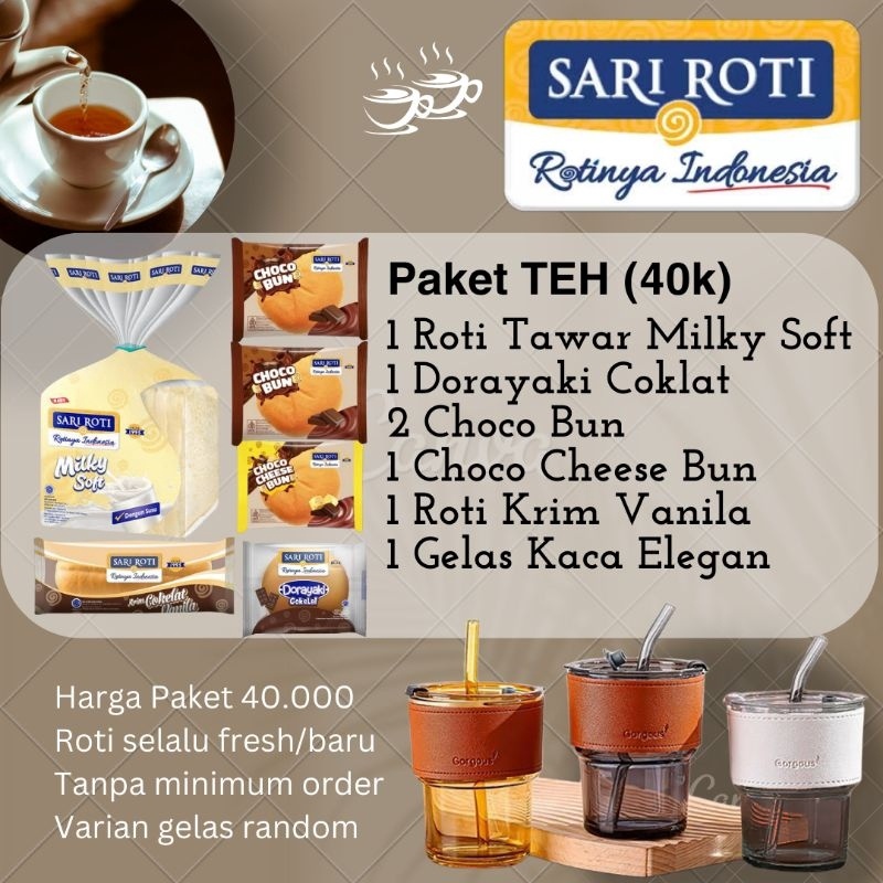 

12.12 MALL Sari Roti 40k Paket TEH / KOPI dg Gelas Kaca Elegan !!