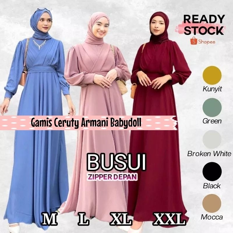 GAMIS DRESS BUSUI MAXY CERUTY BABYDOLL FURING/BAJU FASHION MUSLIM ANAK REMAJA TANGGUNG CERUTI KEKINI
