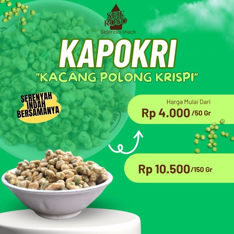 

Kacang polong Krispi (Kapokri) Sejeroso Snack murah 50g-150g Serenyah indah bersamanya