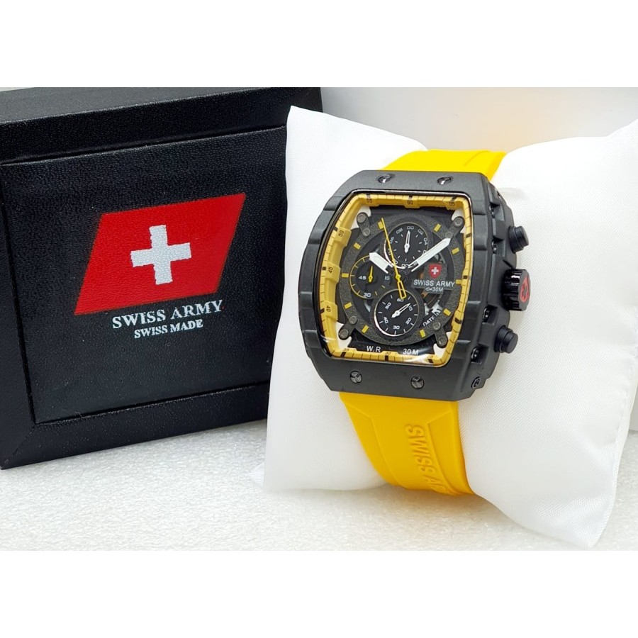 Jam Tangan Analog Pria Swiss Army Chrono Aktif Tali Rubber + free box