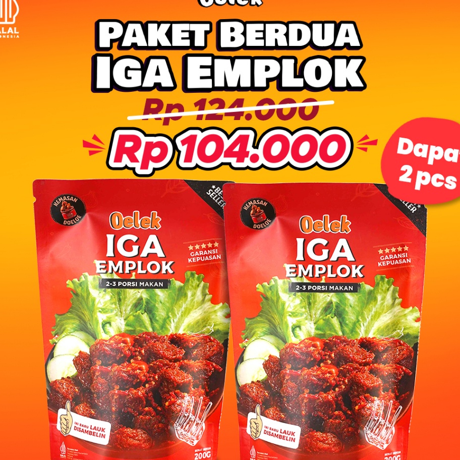 

RXKH6792 (C6369] Paket Berdua Iga Emplok Oelek - 2 Pack Iga Emplok / Iga Mercon / Iga Sambal / Oseng Iga