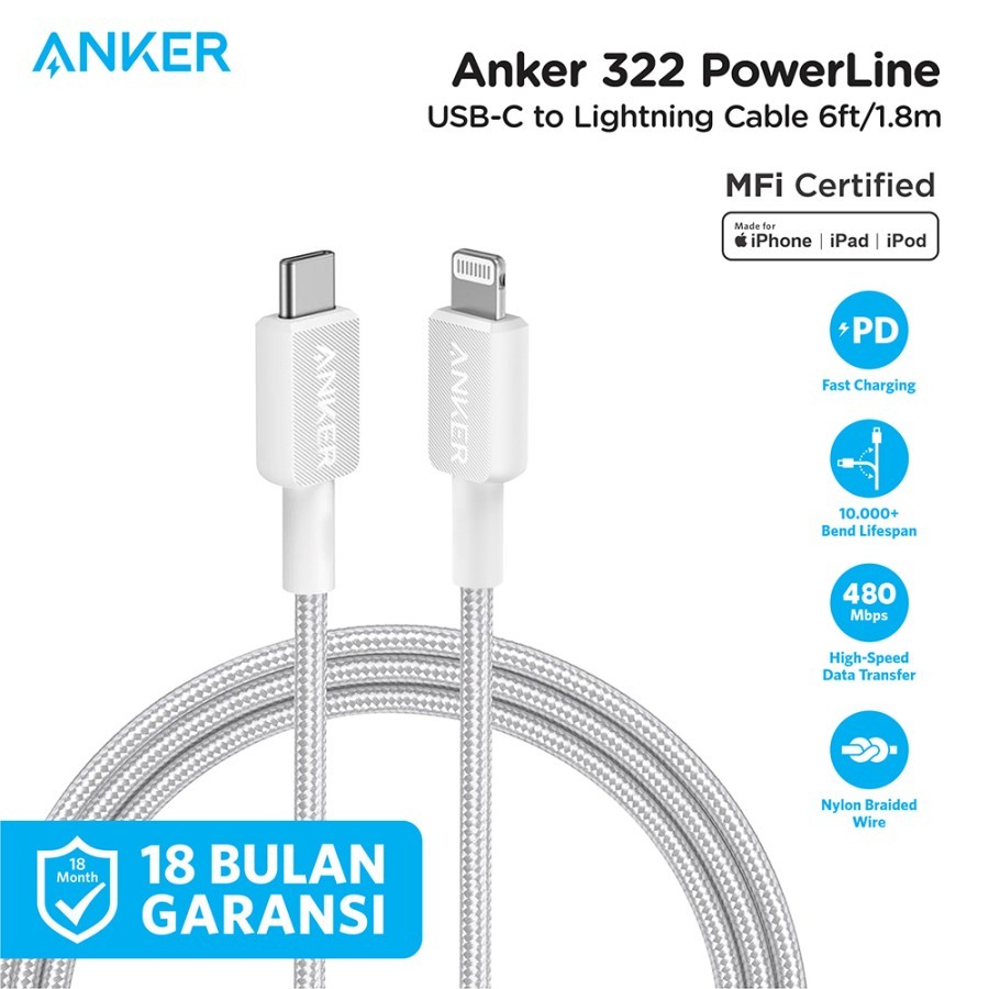 Anker 322 PowerLine USB-C to Lightning Cable MFi PD 20W Fast Charging iPhone 14 Pro Max 14+ 13 12 11