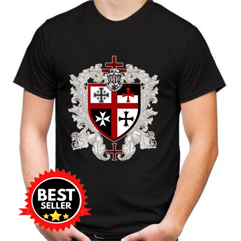 T-Shirt Templar Shield Cross Medieval Warrior Sword Knight Kaos