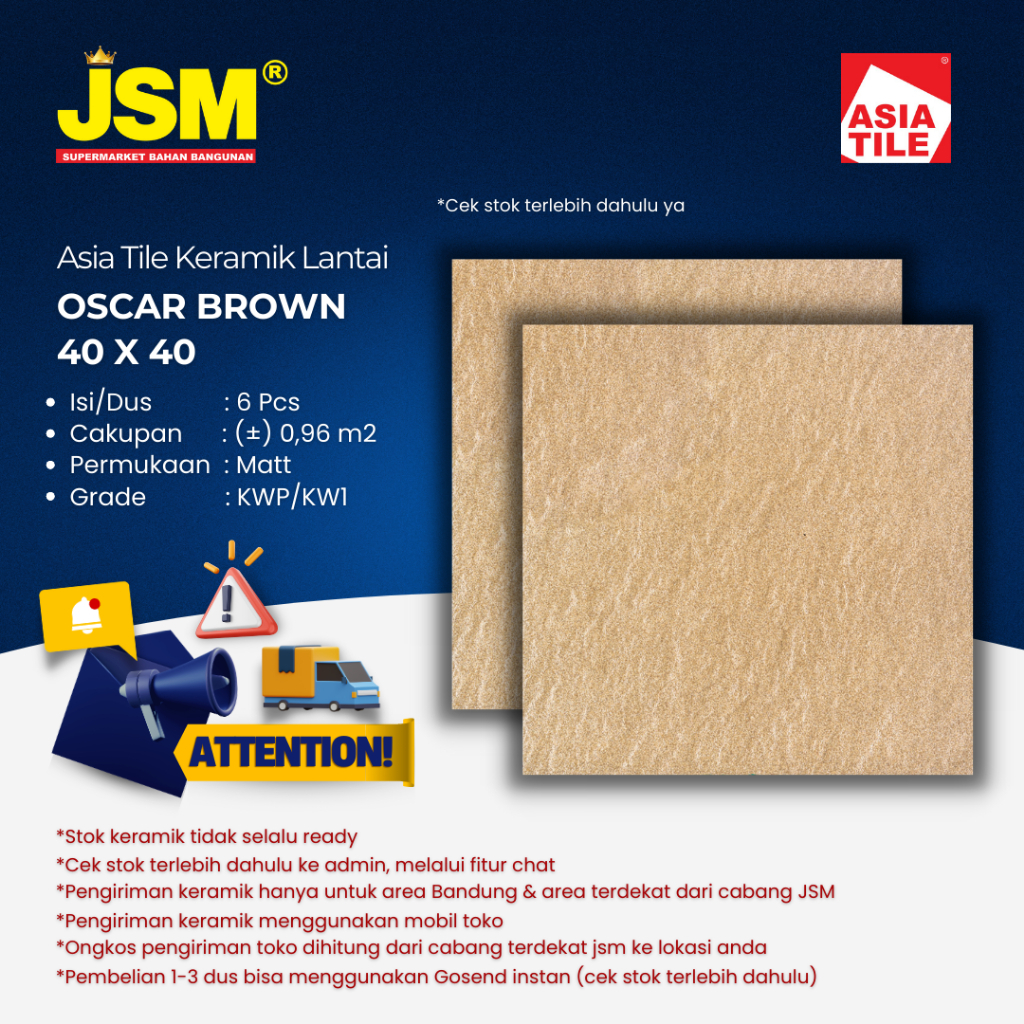Asia Tile Keramik Lantai Oscar Brown Matt 40x40 - JSM Supermarket Bahan Bangunan