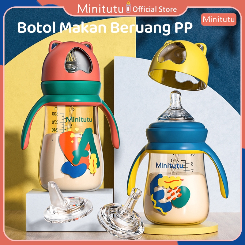 Minitutu 300ML Botol Susu Untuk Bayi PP  Bulan  Dengan Sedotan dan Sippy BPA Free botol minum anak  