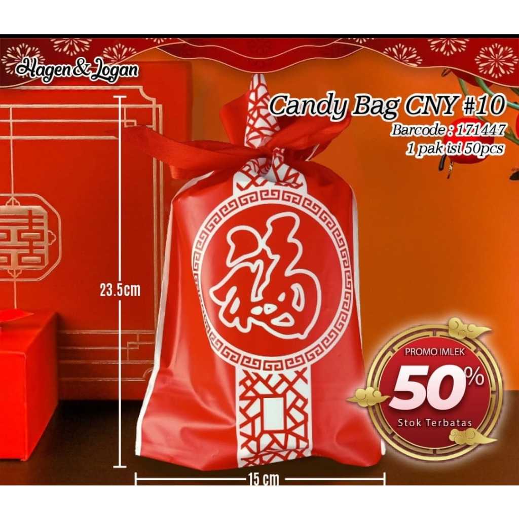 

candy bag hampers imlek cny 11/ 10 satuan( per buah) import ukuran 23.5 x 15 cm tempat snack angpau