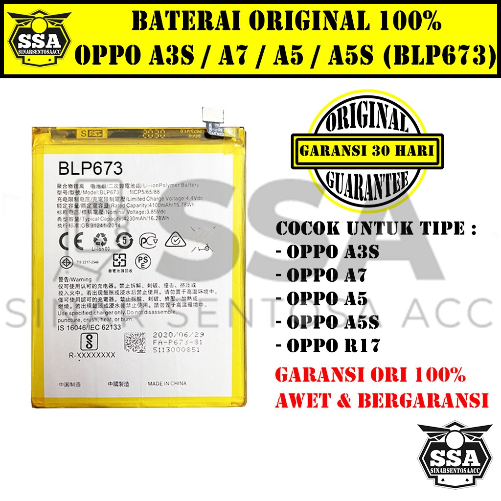 Baterai Original 100% Oppo A3S A 3S A7 A5 A5S R17 BLP673 BLP-673 BLP 673 Battery Batrai Batu Batre B