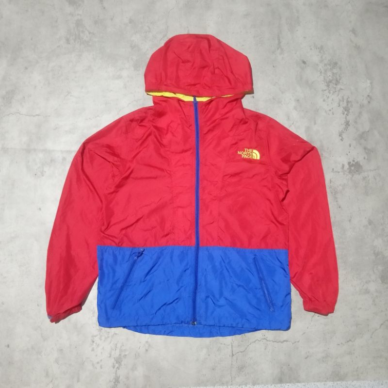 jaket windbraker running tnf merah biru