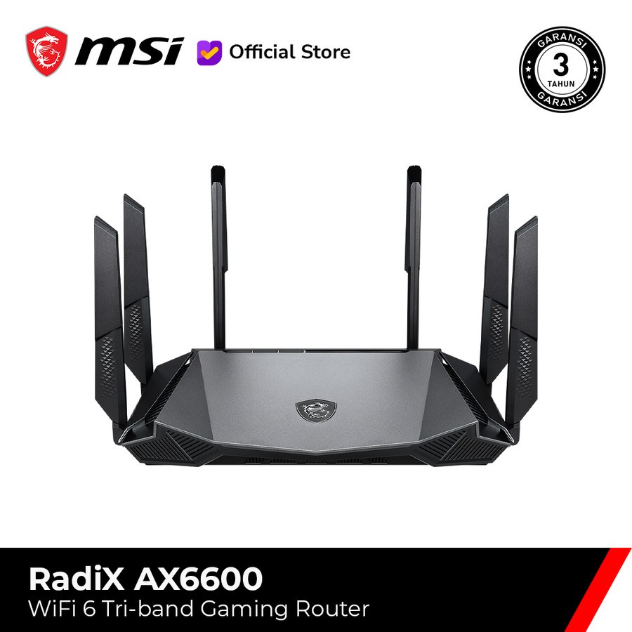 Router Gaming MSI RadiX AX6600 WiFi 6 Tri-Band Gaming Router [2.4GHz,5GHz-L, 5GHz-H]