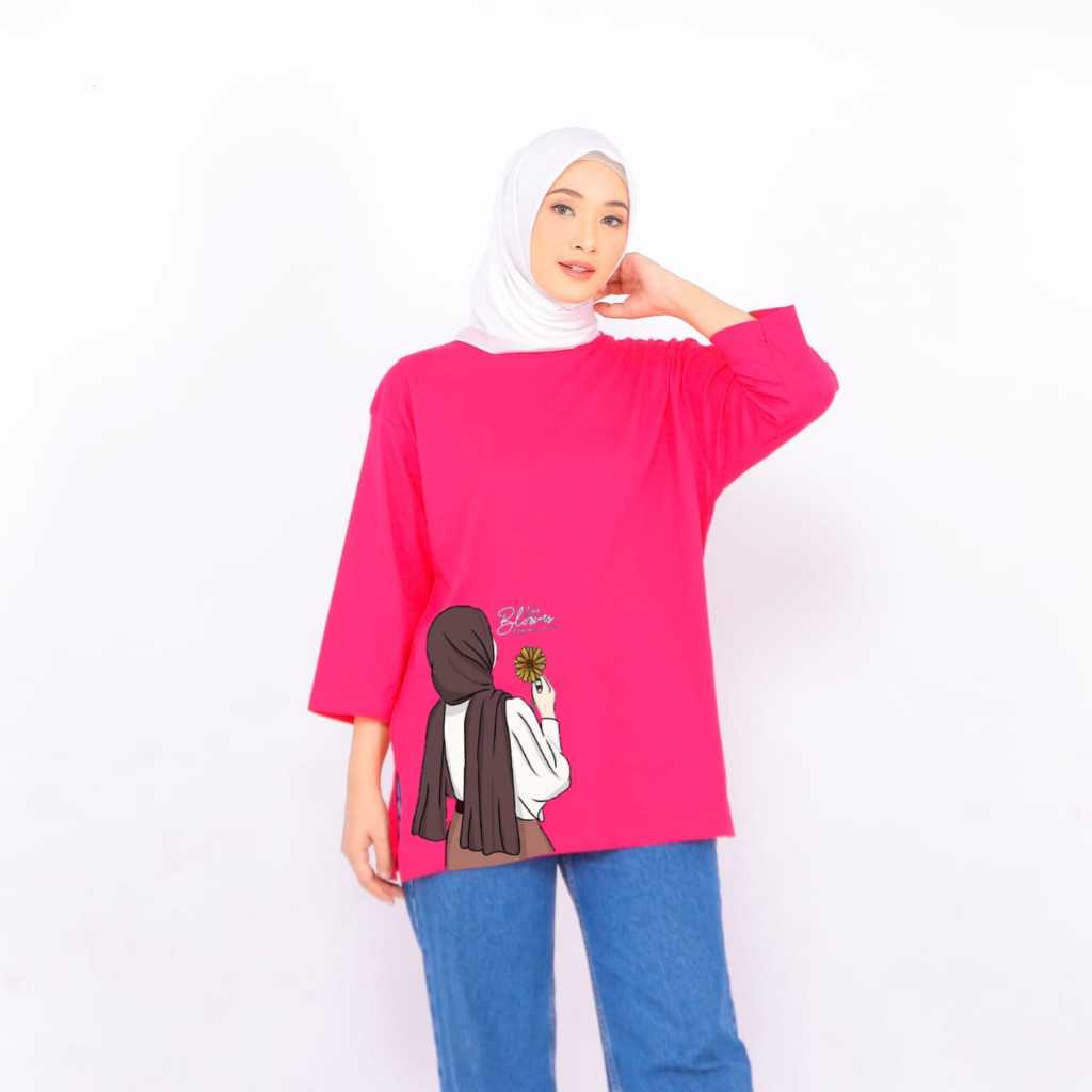 KAOS OVERSIZE WANITA LENGAN 7/8 BAHAN COTTON COMBED 24s PRINT DTF | BELI 4 GRATIS 1 RANDOM