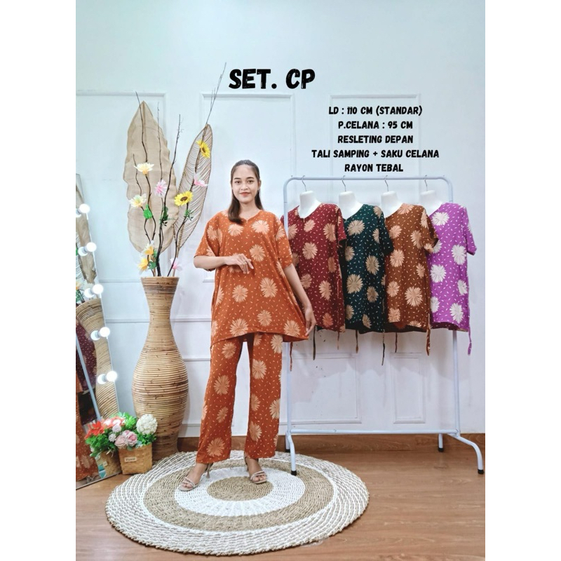 Setelan wanita kekinian celana panjang ld 110cm rayon premium