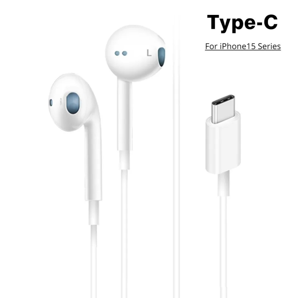 HANS - iPhone 15 USB C Earpods Headphones Type-C Handsfree Earphone Wired (Only for iPhone 15 Series) with Microphone &amp; Noise Cancelling in-Ear Headset Control for iPhone 15/15 Plus/15 Pro/15 Pro Max, White
