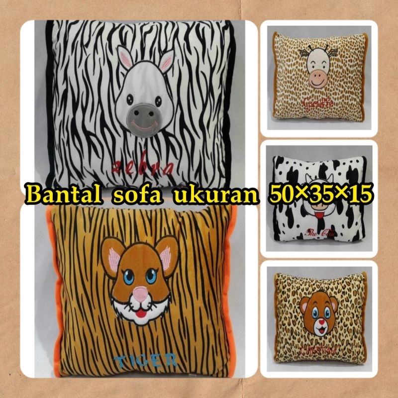 Bantal sofa karakter/motif binatang gambar bordir uk 50 x 30 x 15.
