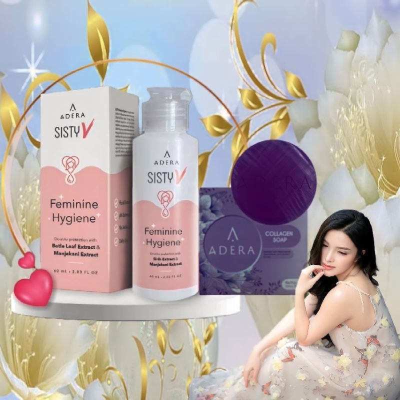 ADERA Sisty V Feminine Hygiene Dan ADERA Collagen Soap Sabun Pembersih Area Kewanitaan Mencerahkan, 