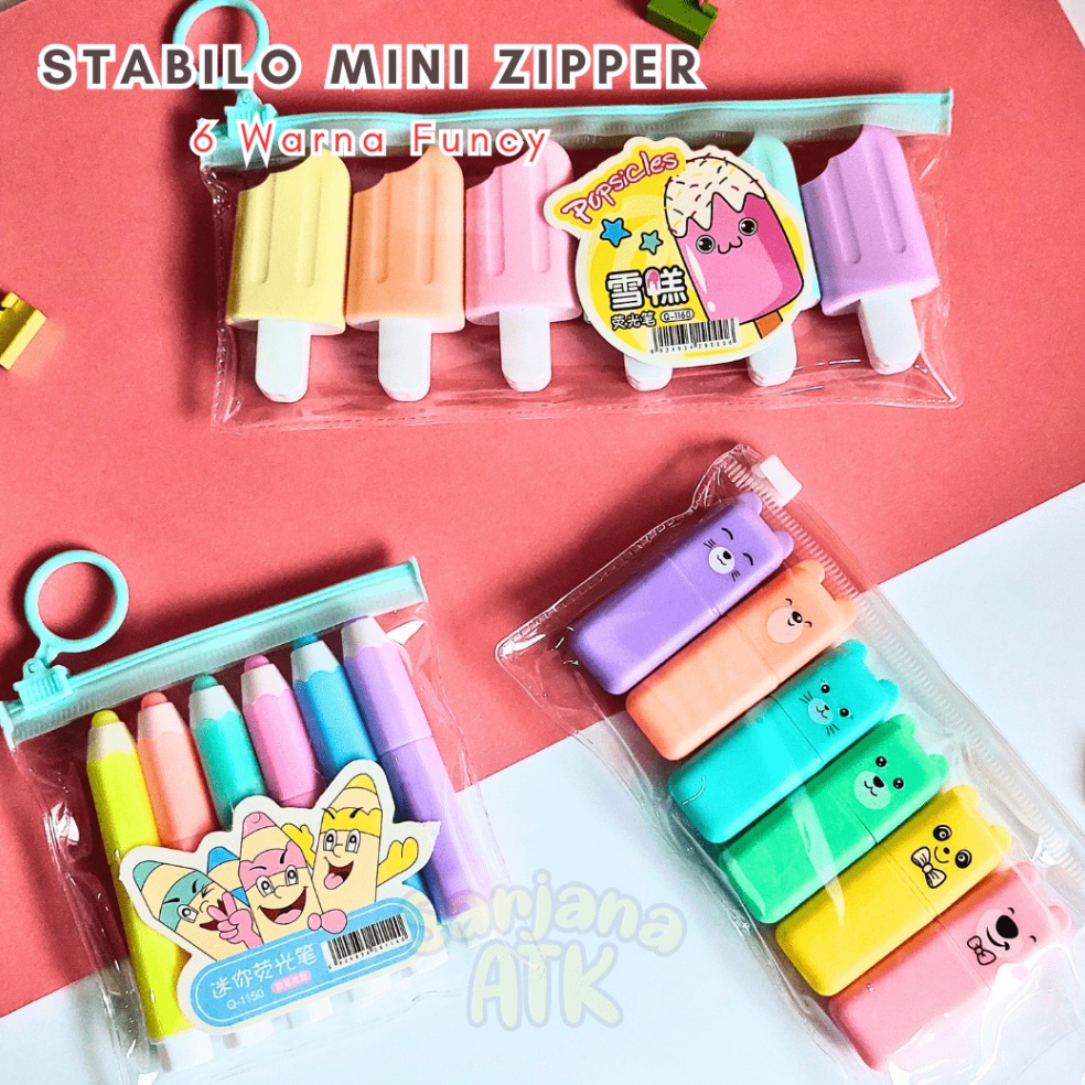 

R3@dy Br0 Stabilo Mini Zipper 6 Warna / Highlighter Mini Set 6 Warna Zipper [218]