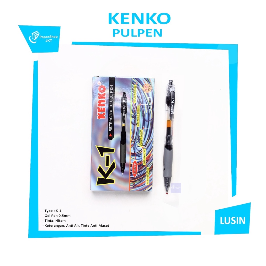 

✨BIG SALE✨ KENKO - K1 Hitam dan Biru Pulpen Bolpen Ball Point Gel Pen 0.5mm - Lusin !!!