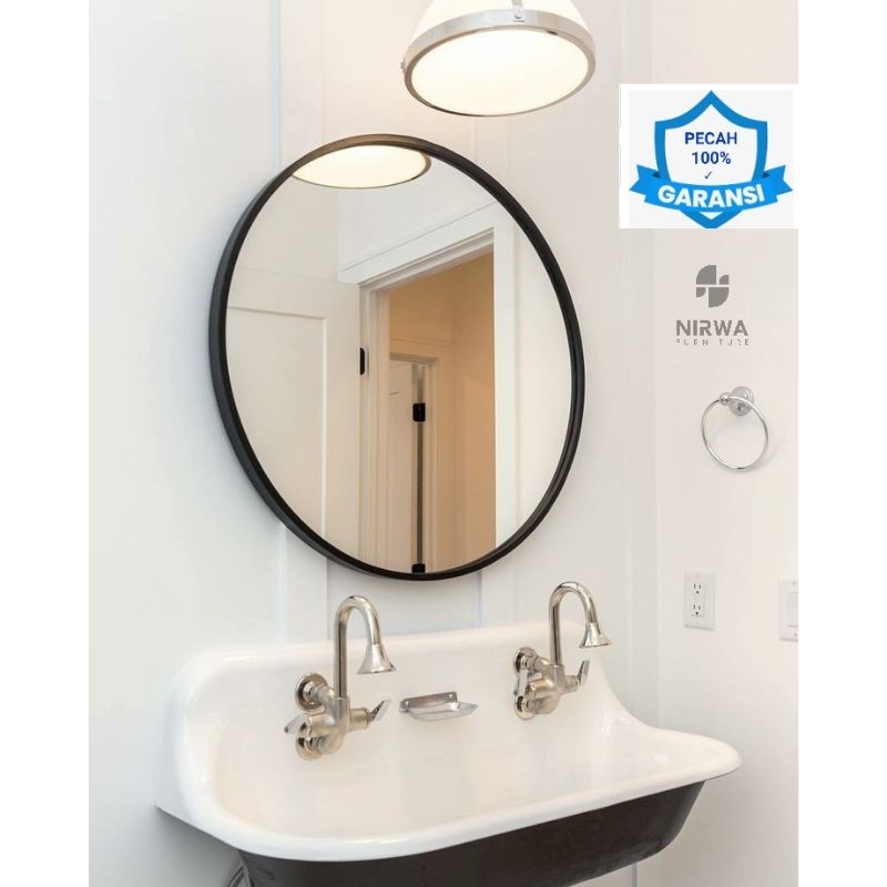 CERMIN BULAT KAYU JATI / 50 CM  / CERMIN BUNDAR DINDING KAYU JATI