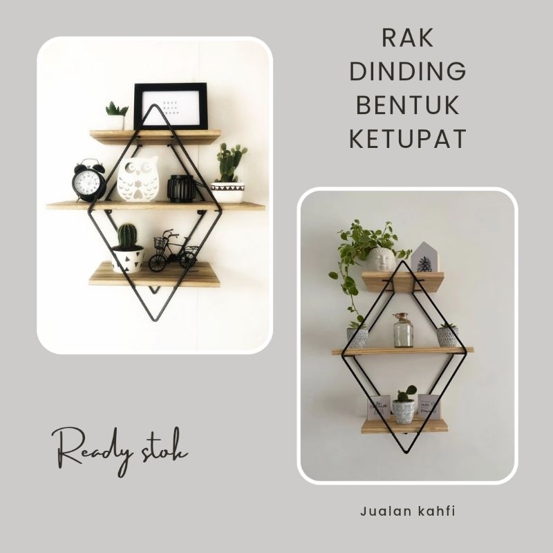 rak dinding bentuk ketupat/rak hiasan dinding/hiasan rumah/rumah estetik