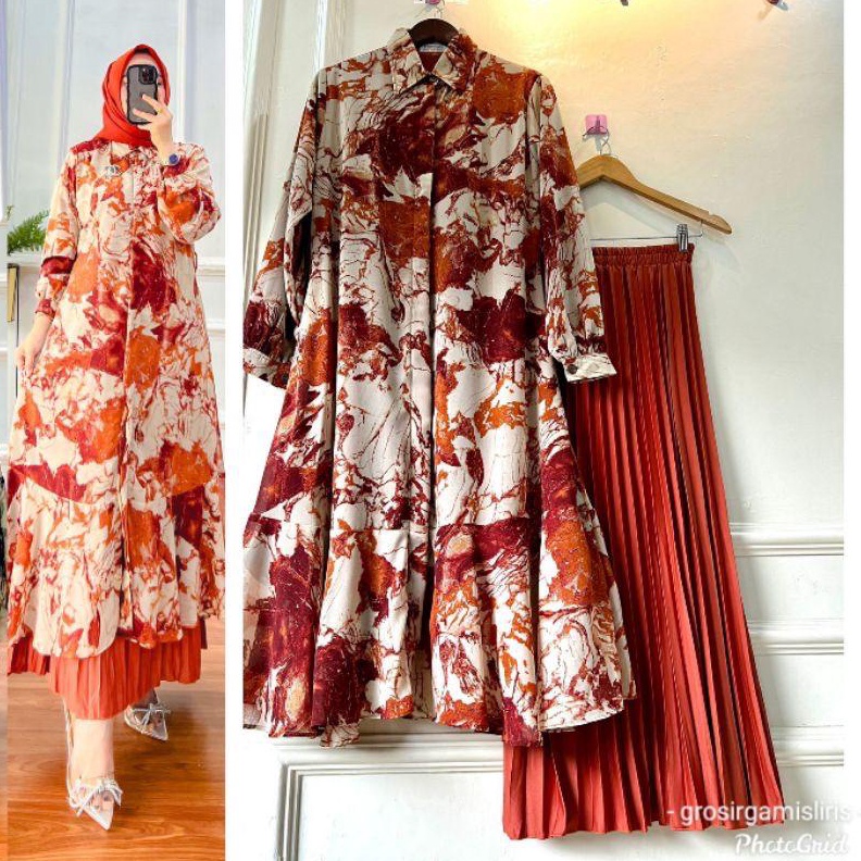 Original ALISHA SET | SETELAN ROK PLISKET LONG TUNIK 