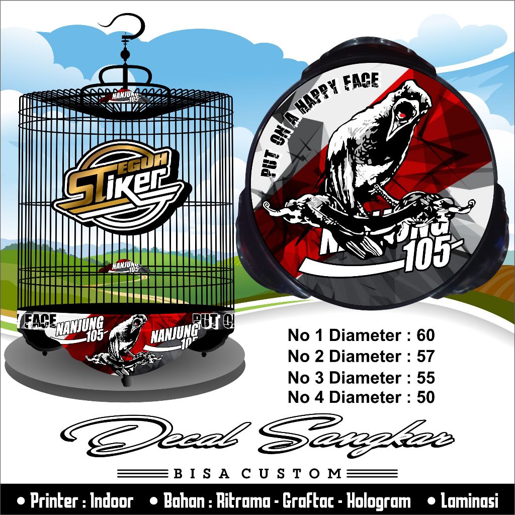Stiker Sangkar Murai Nanjung 105 Abstrak Merah