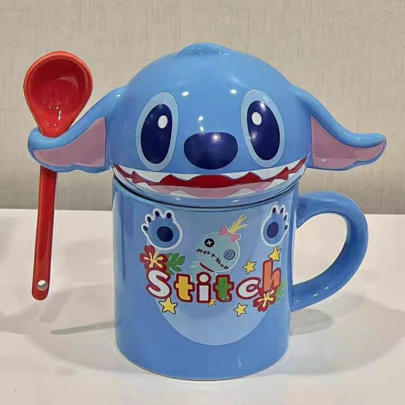 Mug Disney Stitch blue lilostitch spoon gelas
