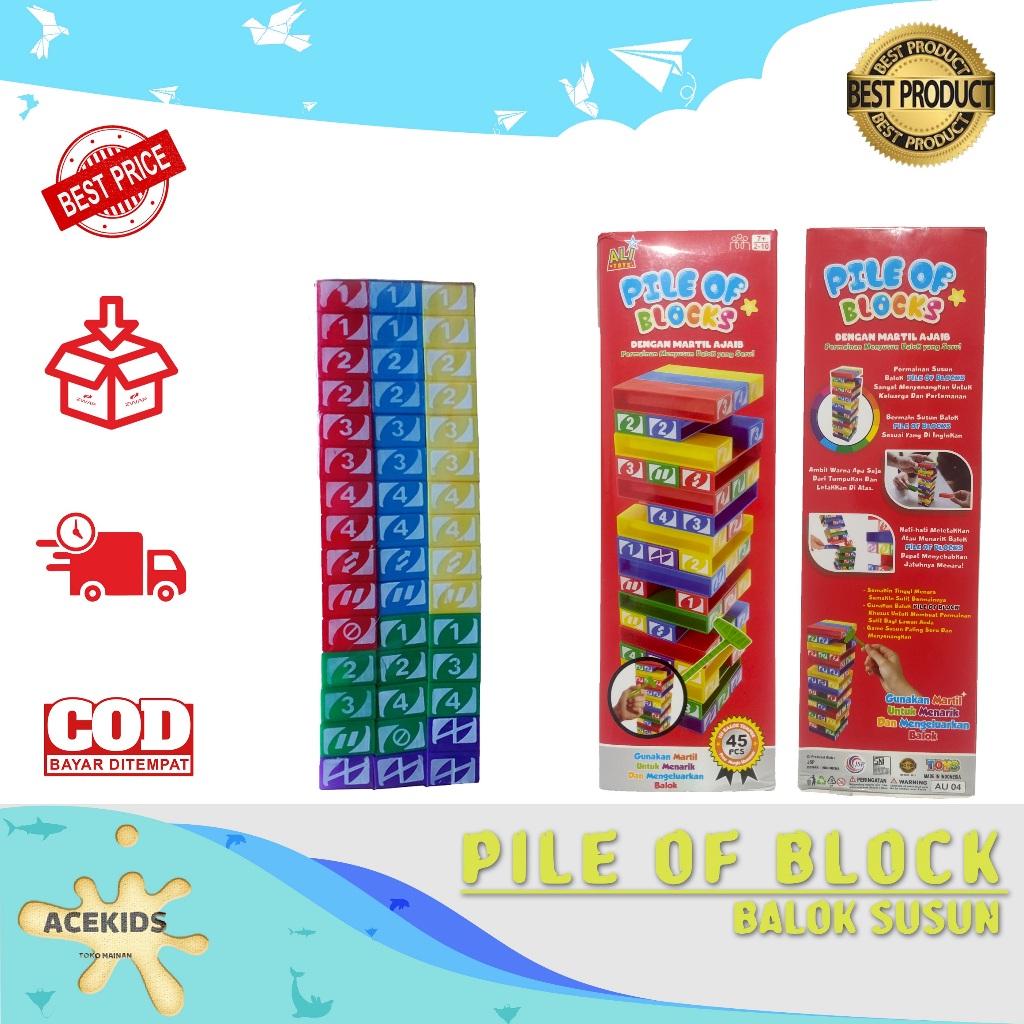 Mainan Keluarga Pile Of Block Balok Susun Tower Challenge Jatuhkan Balok Stacko
