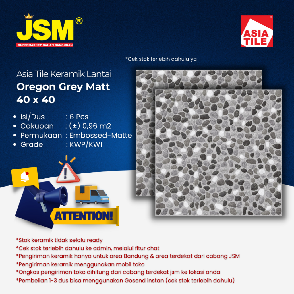 Asia Tile Keramik Lantai Oregon Grey Matt 40x40 - JSM Supermarket Bahan Bangunan
