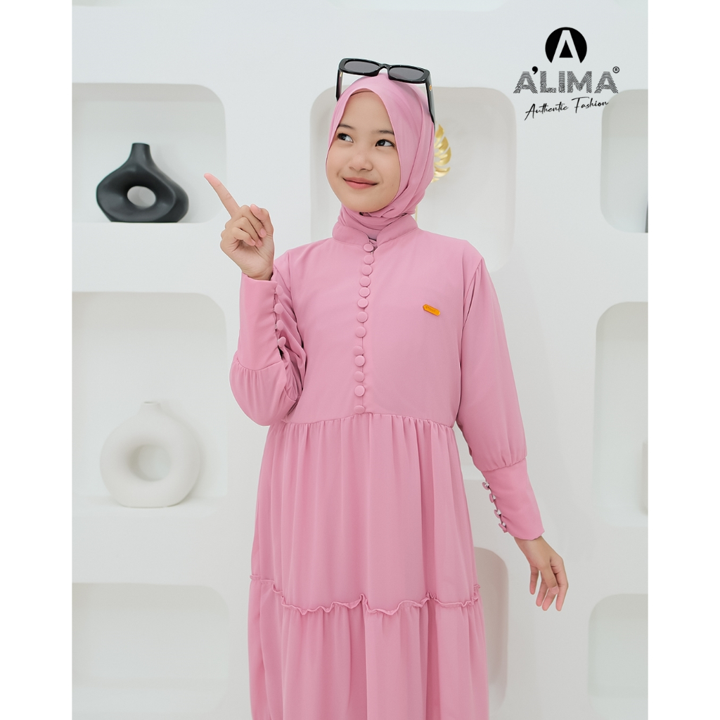 Baju Anak Perempuan Polos Dress Kids Ceruty Set Pasmina Usia 4-16 Tahun Ukuran (M/L/XL)