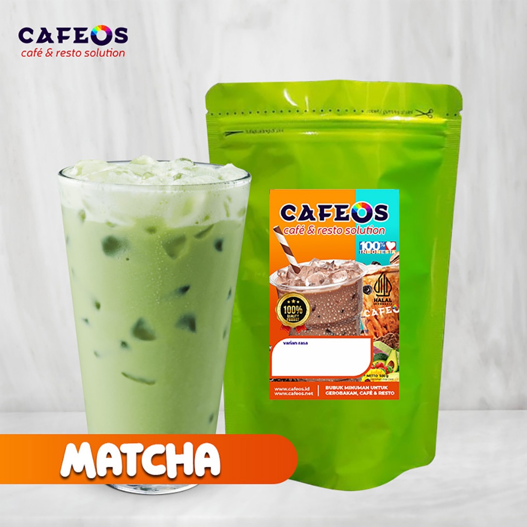 

[Cafeos.id] Bubuk Minuman Es Teh Jumbo Rasa Matcha Greentea Mix Gula Creamer Cafeos Powder Drink Serbuk Minuman Bubble Drink Kemasan 500 gram