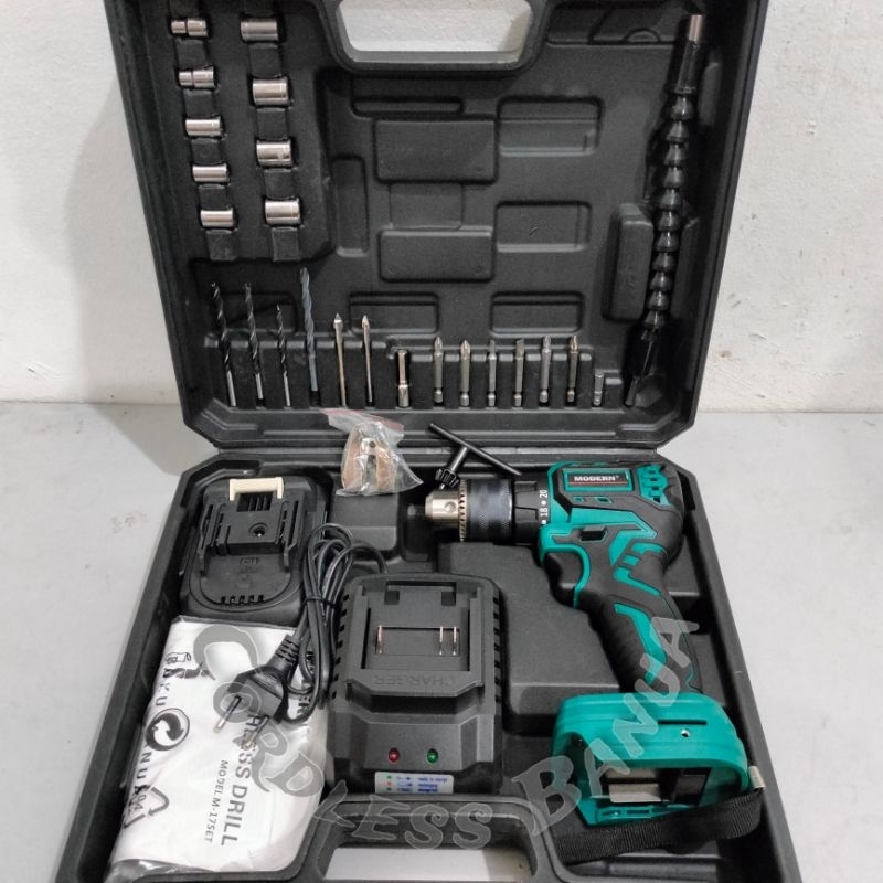 MESIN BOR IMPACT CORDLESS "MODERN" M-17SET ||BOR CES/TENAGA BATERAI 20VOLT 13MM