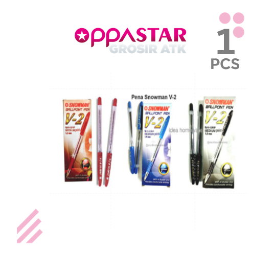 

Ballpoint Pena Pulpen Snowman 1.0 mm V-2 Hitam Biru Merah - KTK (12p) - Hitam