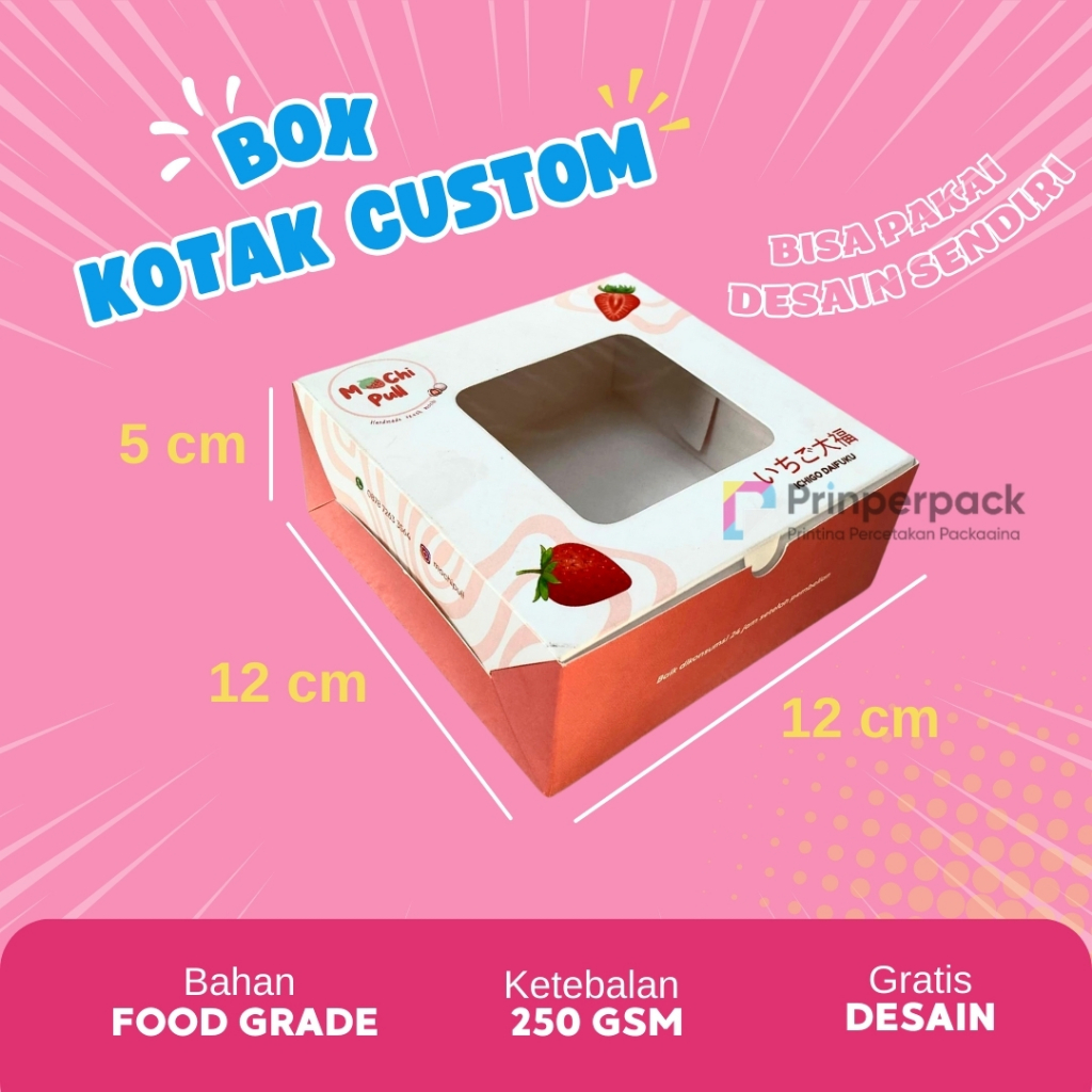 Kemasan custom / dus mochi custom / kemasan kue kekinian / kemasan custom / cetak kemasan dan dus / dus brownies / kemasan aesthetic / snack box custom / printing kemasan kue