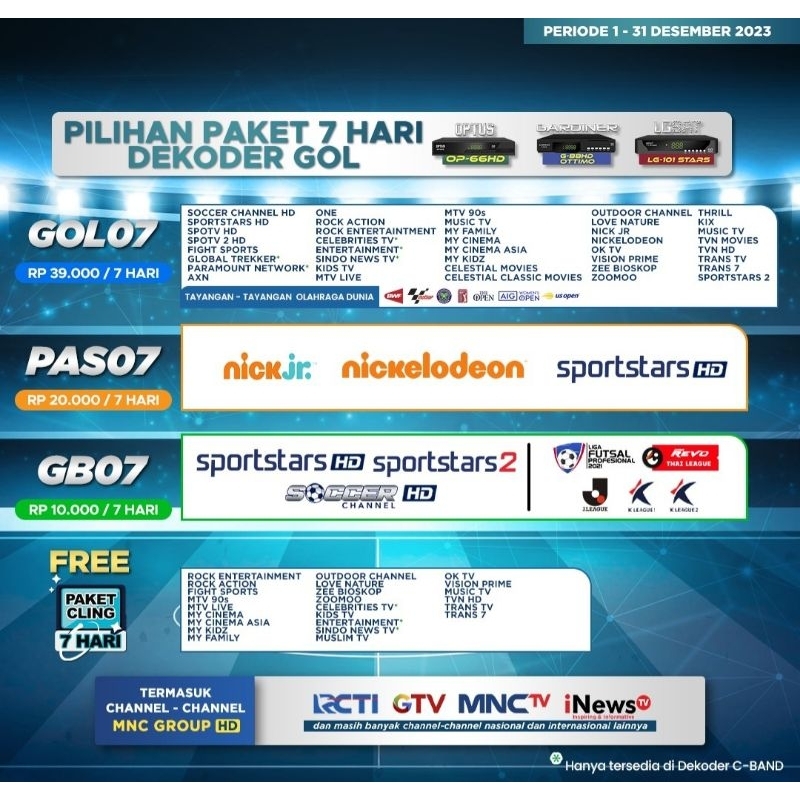 Paket Gol 07 k Vision khusus decorder gol