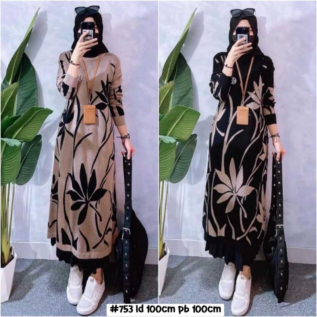 dress tunik wanita panjang sebetis rajut import