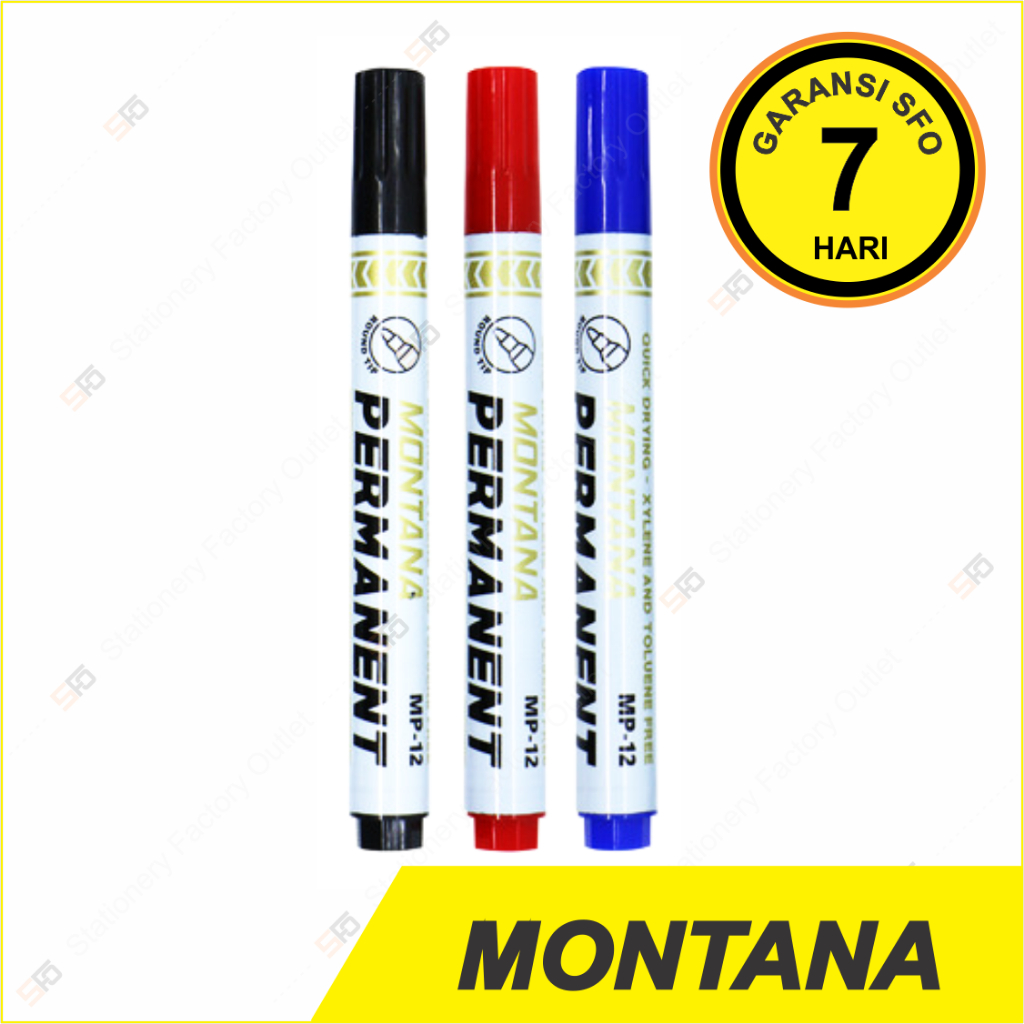 

12 Pcs Spidol Permanen Montana - Bisa Diisi Ulang - Permanent Refillable Marker MP-12 - SFO Semarang Official