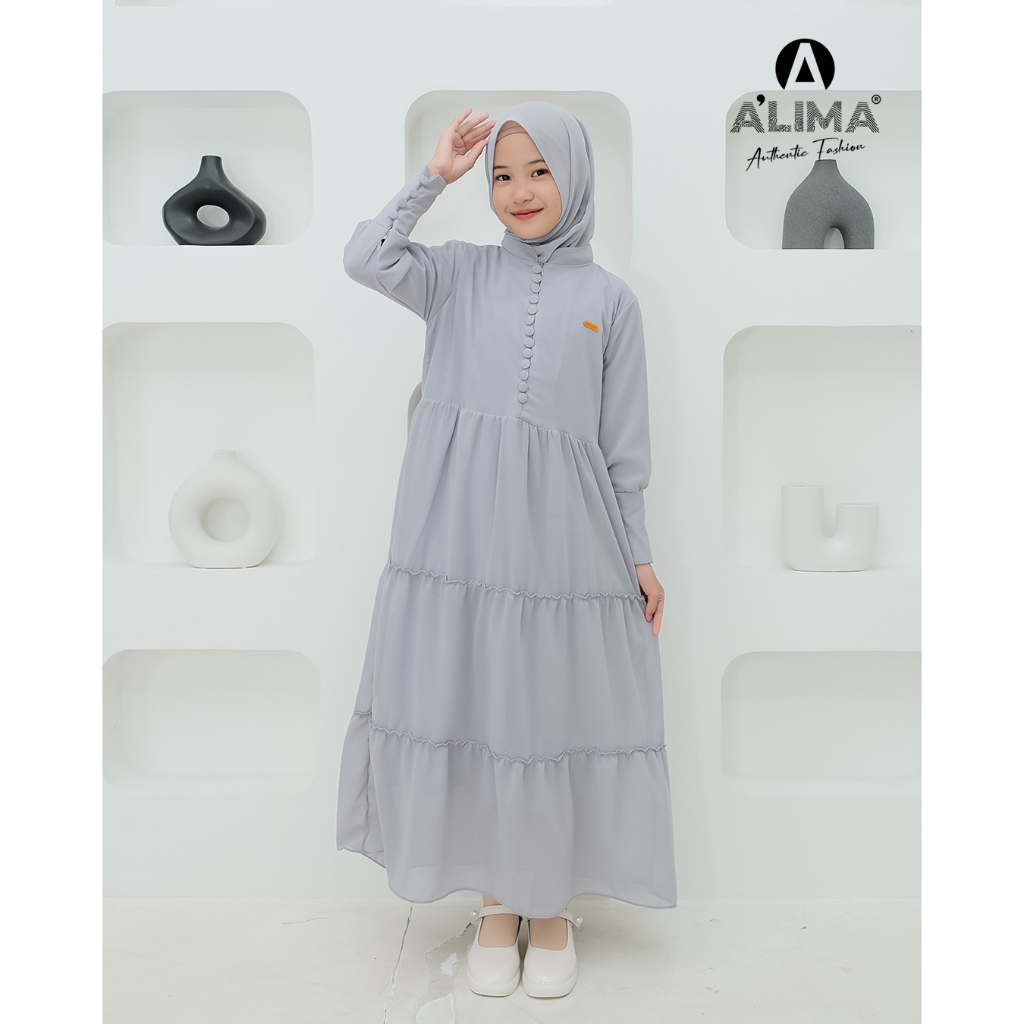 Baju Anak Perempuan Polos Dress Kids Ceruty Set Pasmina Usia 4-16 Tahun Ukuran (M/L/XL)