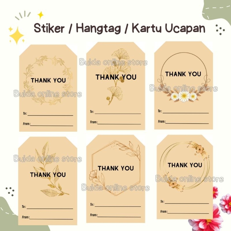 

stiker / hangtag / kartu ucapan / sticker label thank you to from dekorasi hampers hiasan kotak kue bingkisan hantaran Terima kasih