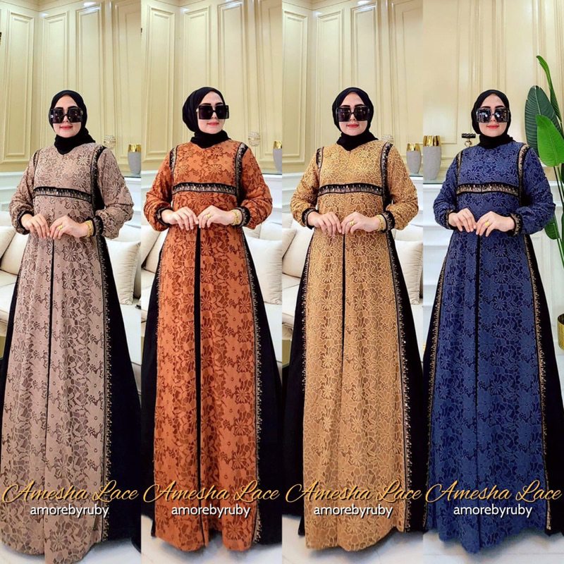 AMESHA LACE DRESS AMORE BY RUBY GAMIS BRUKAT MOTIF BUNGA BUSUI FRIENDLY ALL SIZE MEWAH ELEGAN MURAH
