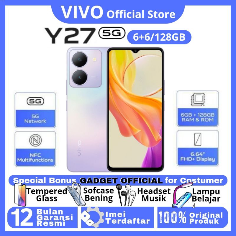 VIVO Y27 5G| Y27s 6/128GB 8/256GB - RAM UPTO 16GB - KAMERA UTAMA 50MP - CHIPSET DIMENSITY 6020 5G - 