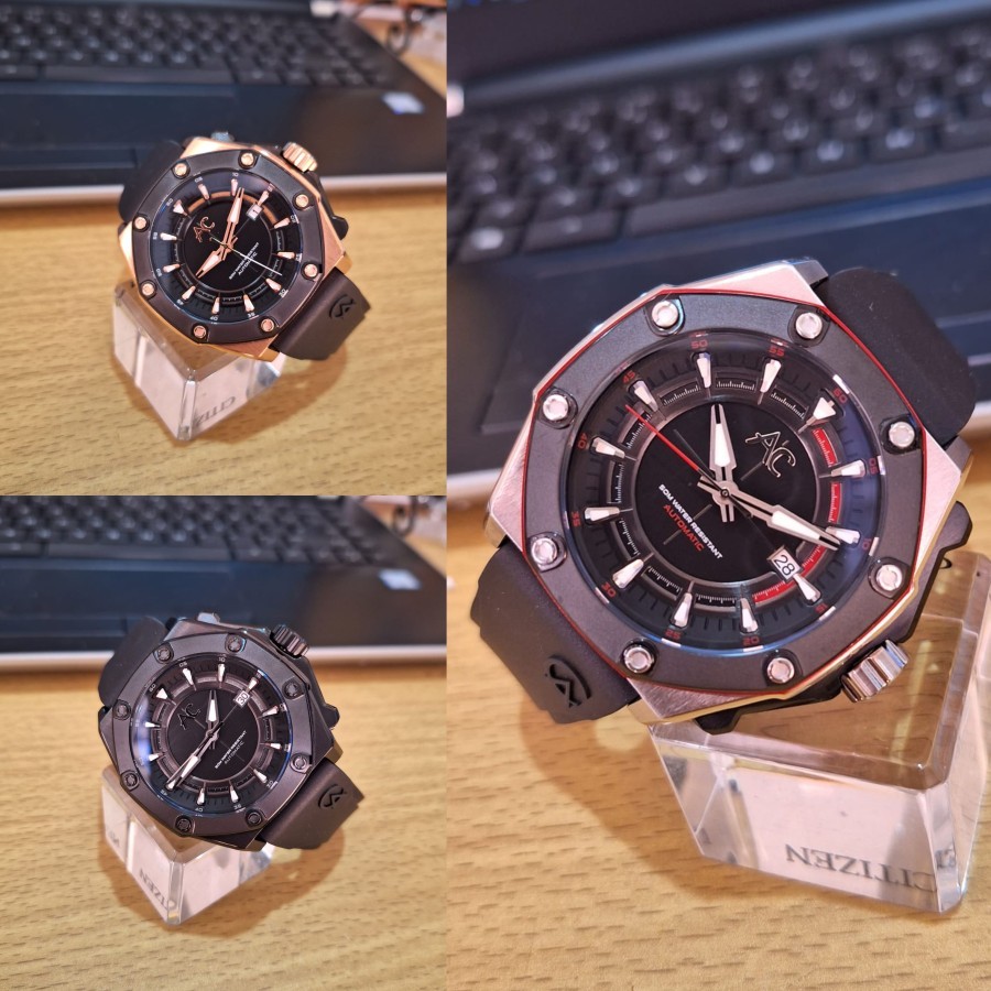 JAM TANGAN PRIA ALEXANDRE CHRISTIE AC 9601 AC9601 MA AUTOMATIC BLACK RUBBER ORIGINAL