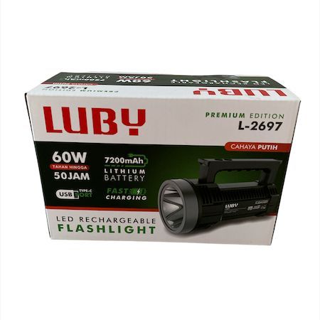 Luby Senter LED Super Terang L-2697 60W LAMPU PUTIH 1500 Meter Rechargeable Tahan Hingga 50 Jam